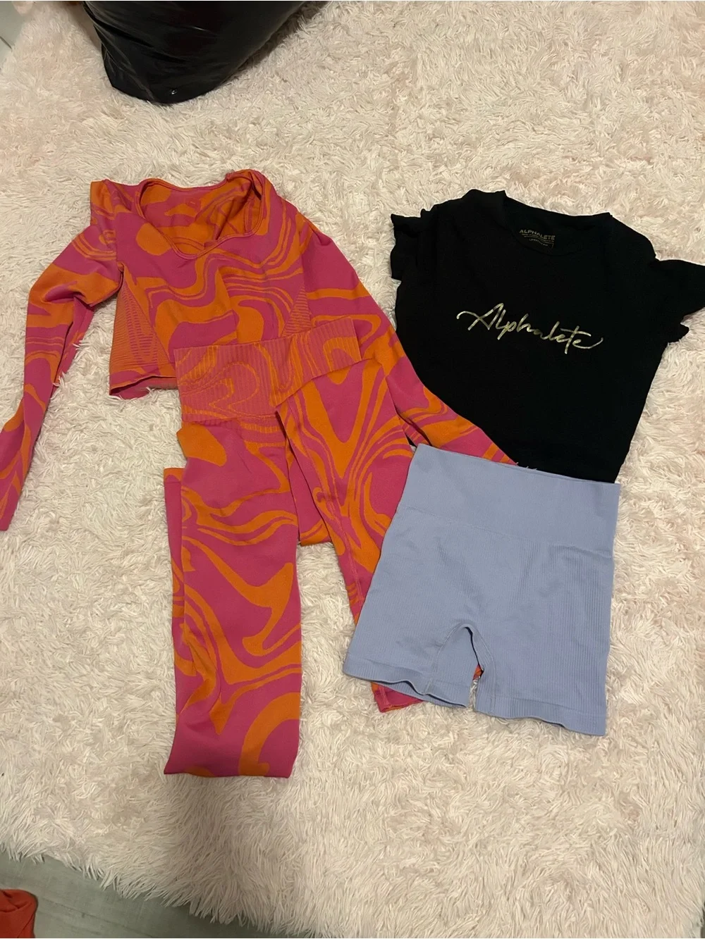 Gym outfit Bundle Pink & Orange Swirl Active Set - Crop Top & Leggings